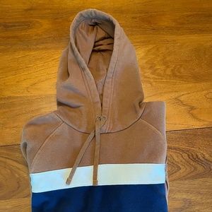 Goodfellow & Co. Hooded Sweatshirt - Large - Brown w/ White & Blue Stripe